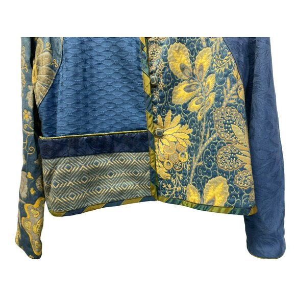 Mary Lynn O'Shea  Jacket Medium Blue Yellow Floral Tapestry Patchwork Design - Picture 7 of 10